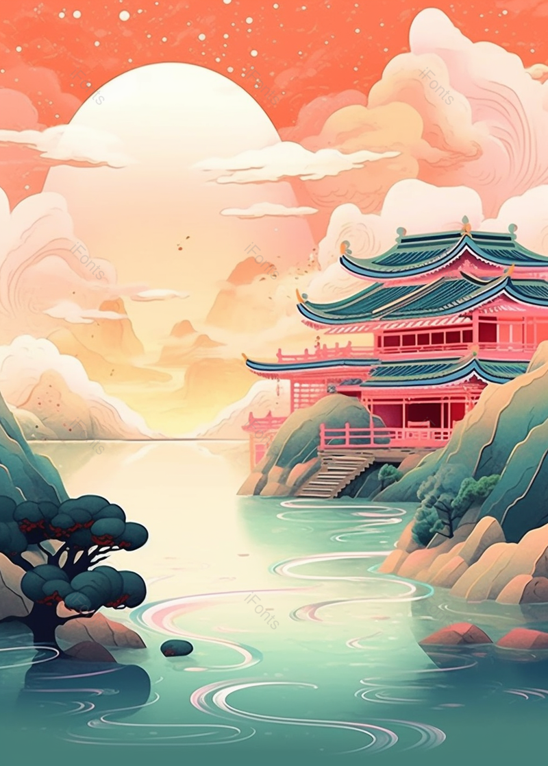 唯美风景工笔画建筑插画,插画/手绘图,插画/手绘图库,插画/手绘图下载,插画/手绘